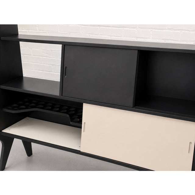 Wood Italian Mid Century Modern Extra-Long Wall Unit in Black Lacquer — Gio Ponti Inspired For Sale - Image 7 of 14