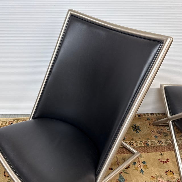 Ward Bennett for Brickel Associates Leather Scissor Chairs, Pair For Sale - Image 10 of 12