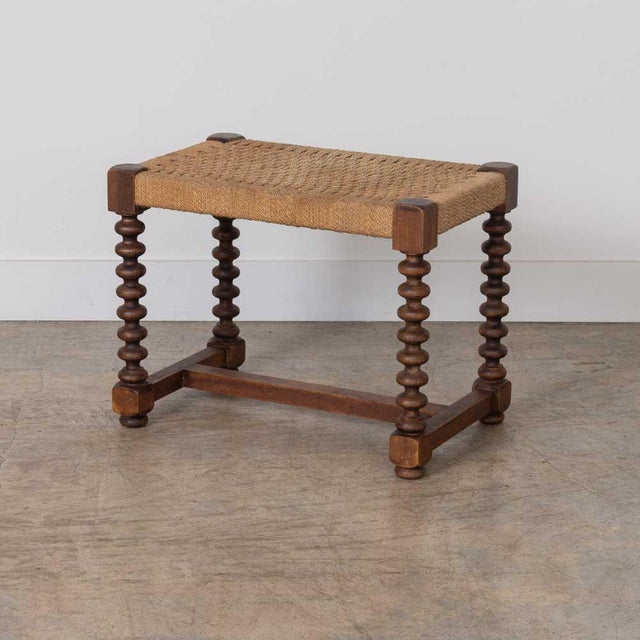 1940s French Wood and Woven Bobbin Stool For Sale In Los Angeles - Image 6 of 13