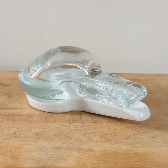 Mid-Century Bulbous Glass Bud-Vase in White and Transparent Measures approx: 6H x 4.5L x 3D Please visit my other listings...