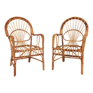 Rattan and Bamboo Armchairs by Franco Albini, Italy, 1960s, Set of 2 For Sale