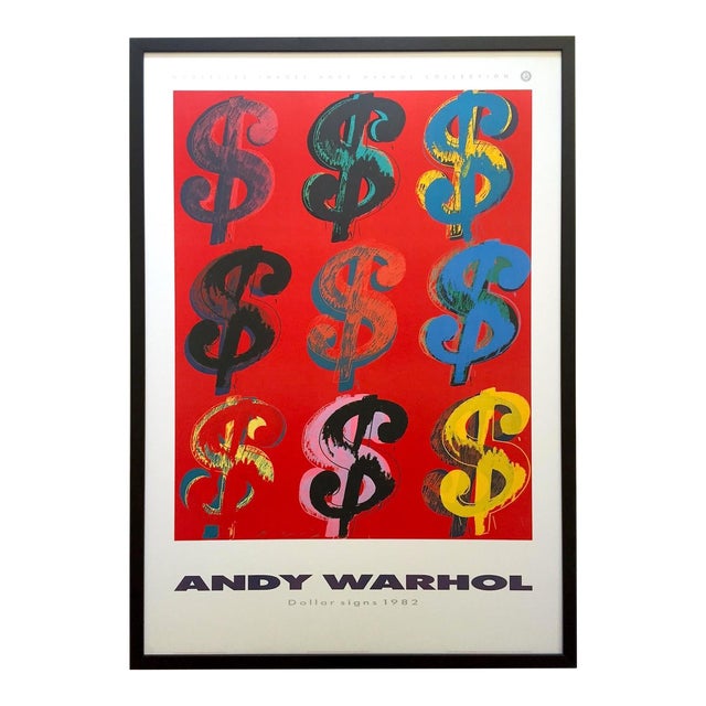 Andy Warhol Estate Vintage 1989 1st Edition Lithograph Print Large Framed Pop Art Poster " Dollar Signs " 1982 For Sale