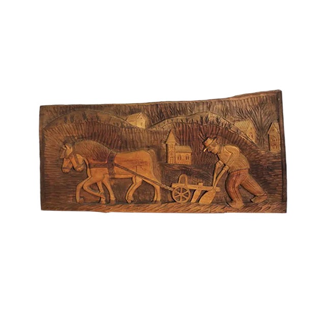 Carved Walnut Decorative Picture, 1970s For Sale