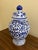 A beautiful Chinoiserie blue and white porcelain covered ginger jar China, Late 20th Century Measures: 7ʺW × 7ʺD × 13ʺH....