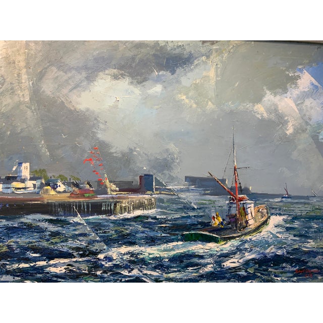 20th century Newport, RI Harbor painting by artist Richard Grosvenor. Oil on canvas
