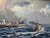 20th century Newport, RI Harbor painting by artist Richard Grosvenor. Oil on canvas