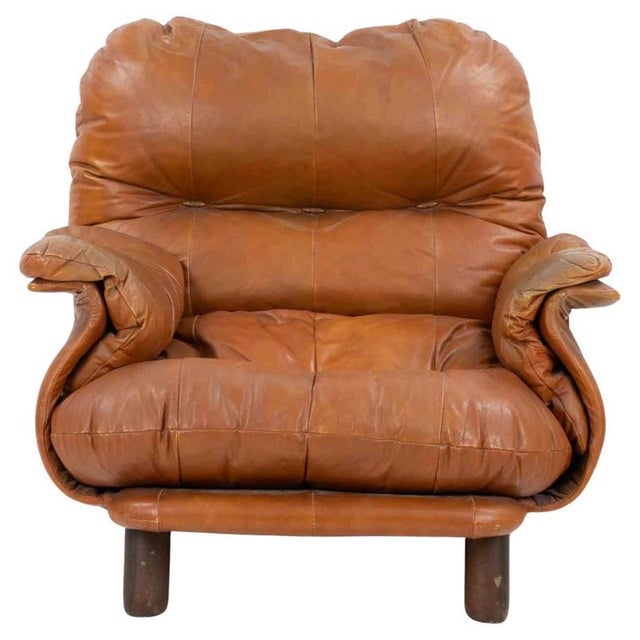 Brown Vintage Leather Armchair for INSA, Italy, 1970s For Sale - Image 8 of 8