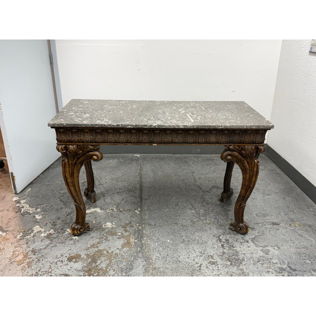 Antique Carved Wood Marble-Top Console Table, 19th Century For Sale - Image 4 of 12