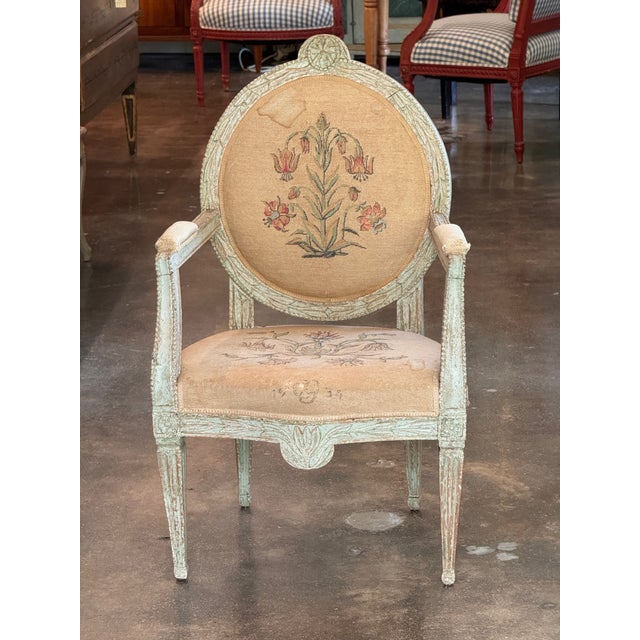 Traditional 18th Century Swedish Painted Armchair With Needlepoint Upholstery For Sale - Image 3 of 10