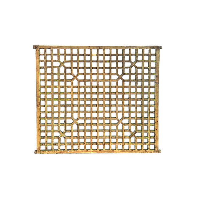1970s Vintage Restored Oriental Mustard Yellow Geometric Wood Wall Panel For Sale - Image 5 of 6