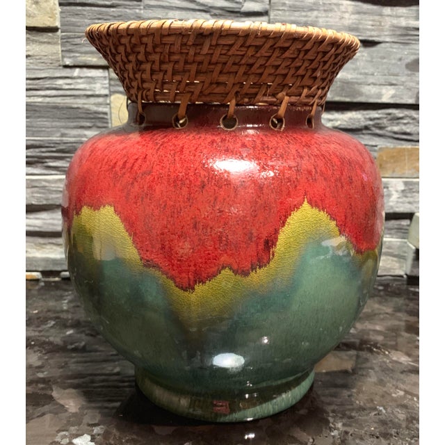 Handcrafted Red Yellow & Green Drip Glaze Pottery Vase ...