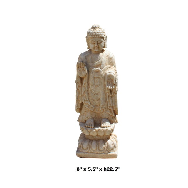 Chinese Small Brown White Stone Standing Abhaya Mudra Buddha Statue Chairish