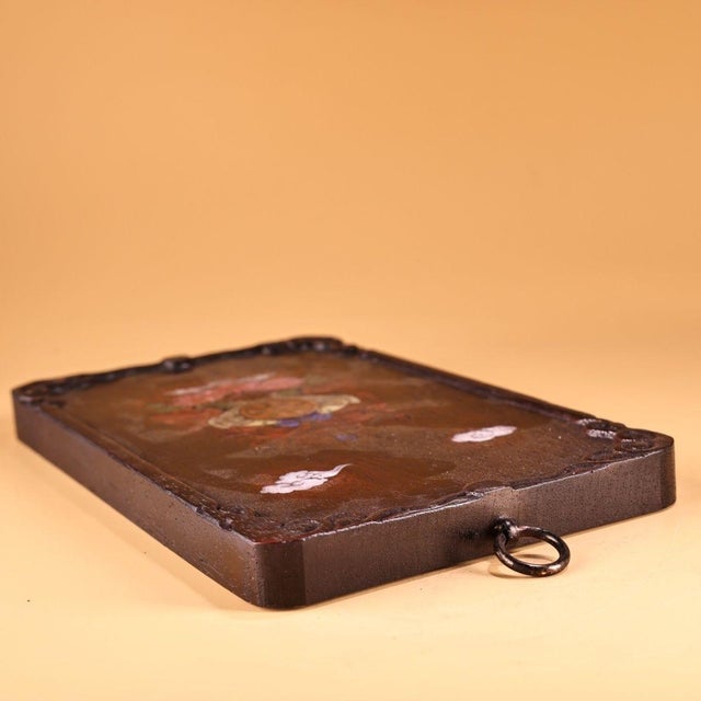 Bronze Late 20th Century Wooden Plaque With Mother-of-Pearl Auspicious Symbols Inlay For Sale - Image 8 of 9