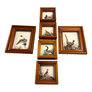 Set of Six Hand-Painted Hunting Birds Relief by Joseph Q. Whipple For Sale