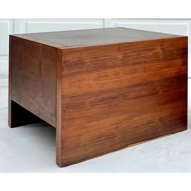 Mid-Century Modern Harry Lunstead Style Wood Cabinet Side Table With Etched Metal Top For Sale - Image 10 of 11