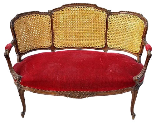Louis XV Style Mahogany and Cane Lounge Chair