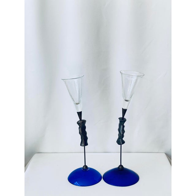 Extraordinary set of two rare champagne glasses designed by Bořek Šípek & David Palterer for Alterego. The design has the...
