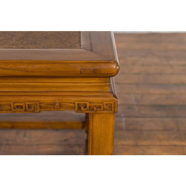 Chinese Early 20th Century Side Table with Carved Apron and Woven Rattan Top For Sale - Image 12 of 13