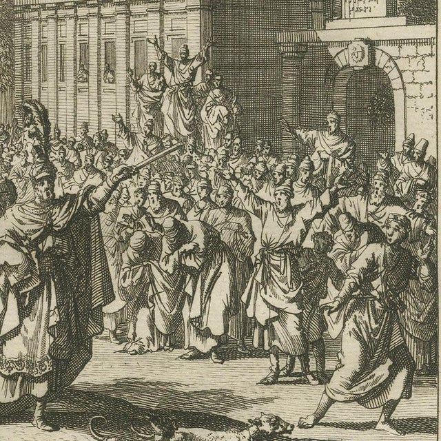 Pieter Mortier, Triumph of Mordecai and Haman Hanged on His Own Gallows, 1700, Engraving For Sale - Image 4 of 12