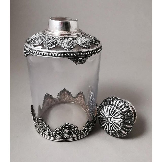 Antique Victorian Style Crystal and Silver-Tone Metal Toilet Bottle For Sale - Image 4 of 13