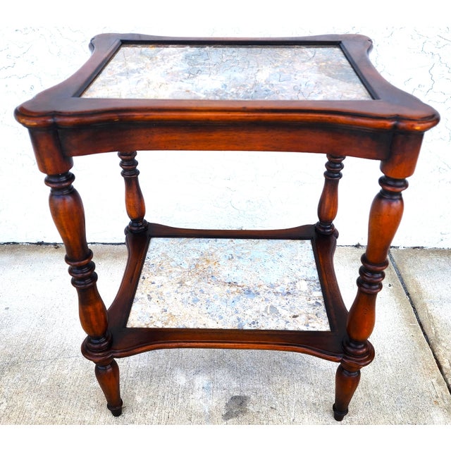 Theodore Alexander 2 Tier Mahogany & Marble Side Lamp Table With Pullout Top For Sale - Image 10 of 11