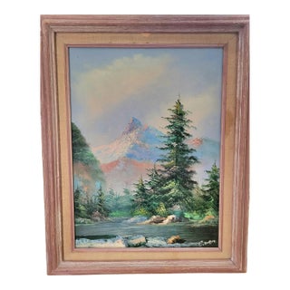 Vintage Alpine Landscape – Original Framed Oil Painting by E. Dveak For Sale