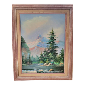 Vintage Alpine Landscape – Original Framed Oil Painting by E. Dveak