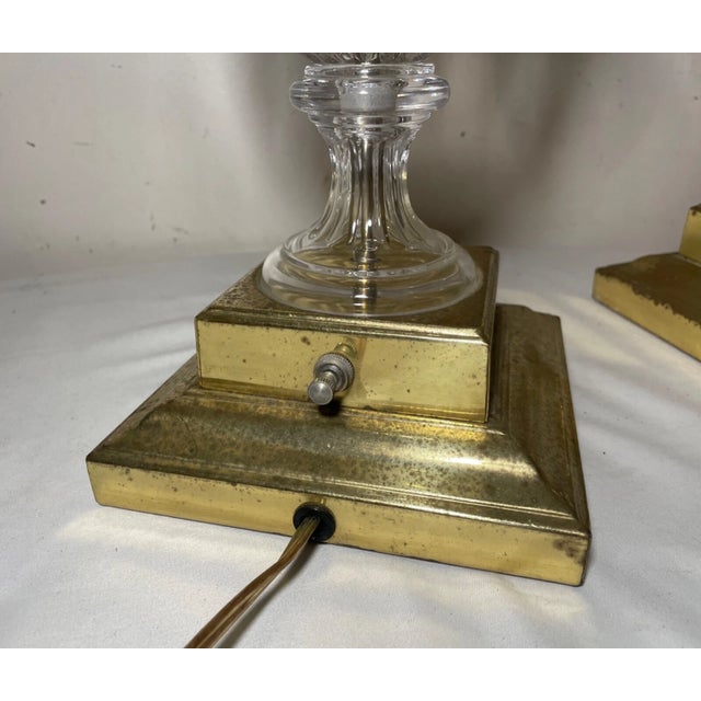 Vintage Urn Style Brass Cut Crystal Electric Table Parlor Lamps - a Pair For Sale - Image 15 of 15
