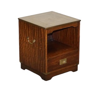 Vintage Bevan Funell Military Campaign Nightstand with Leather Top For Sale