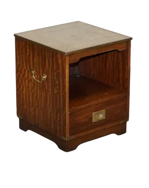 Vintage Bevan Funell Military Campaign Nightstand with Leather Top