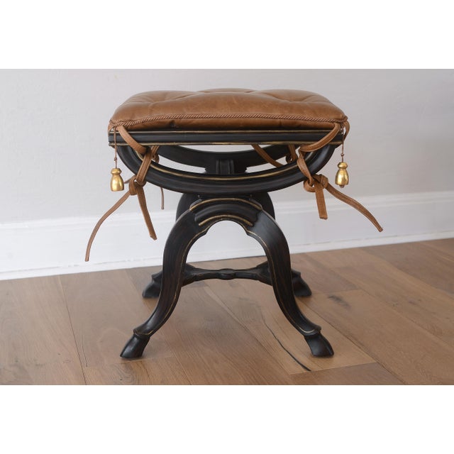1990s Neoclassical X-Frame Stools With Leather Cushions - A Pair For Sale - Image 5 of 17