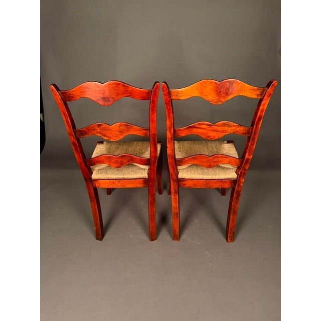 French Country Late 20th Century Country French Style Cabriole Leg Ladder Back Side Chairs, Pair For Sale - Image 3 of 10