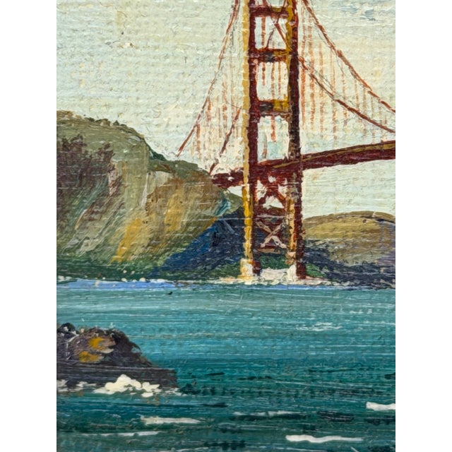 Golden Gate Bridge Oil Painting San Francisco California Miniature Coastal Landscape c.1980 Signed by Jean Bowler For Sale - Image 9 of 18