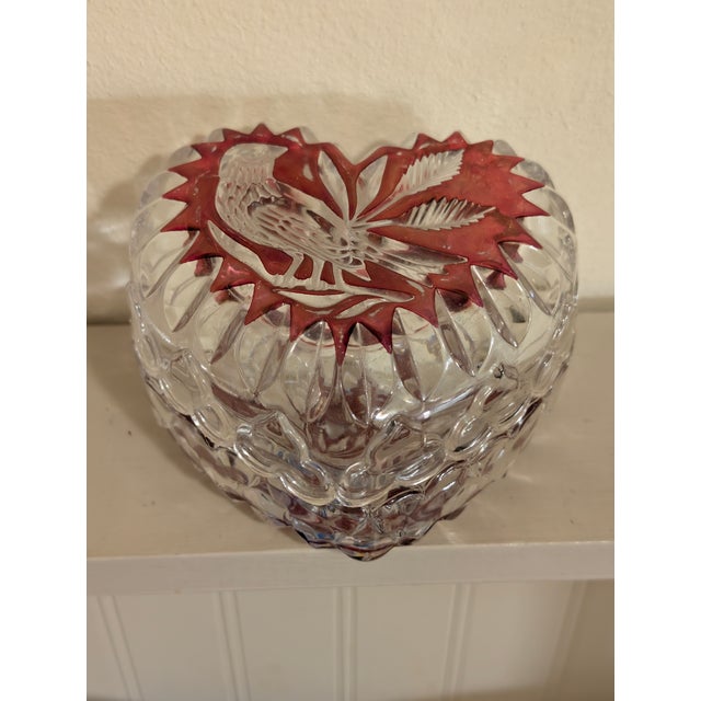 Glass Vintage Hofbauer Byrdes Ruby Cut-to-Clear Crystal Heart Boxes - Pair For Sale - Image 7 of 15