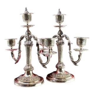 Three-Light Silver Candelabra, Set of 2 For Sale