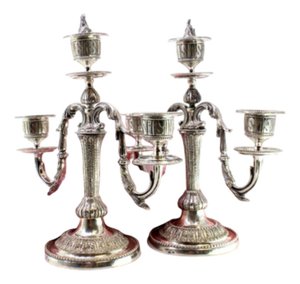 Three-Light Silver Candelabra, Set of 2