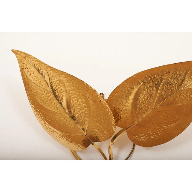 Gold Vintage Italian Double Golden Leaf Sconce from Tommaso Barbi, 1970s For Sale - Image 8 of 14