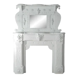 Antique Figural Carved & Mirrored Fireplace Mantel 1890