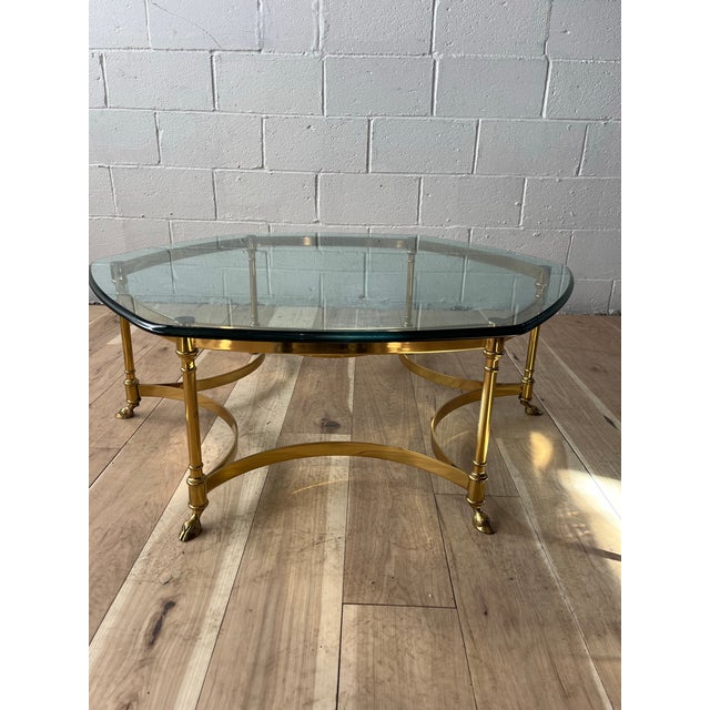 Metal Mid Century Italian Round Hexagon Coffee Table With Brass Base, 1970s For Sale - Image 7 of 8