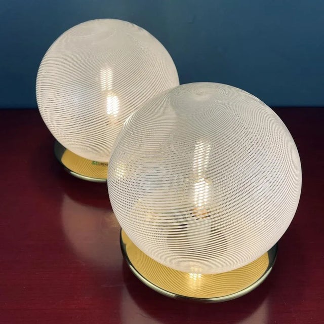 Swirl Murano Glass Table Lamps by F.Fabbian, Italy, 1970s, Set of 2 For Sale - Image 9 of 13