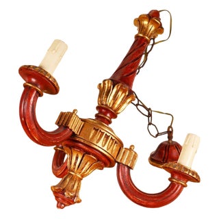 Vintage Wooden Chandelier with Gold Finishes For Sale