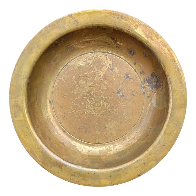Mid-Century Modern Danish Bronze Vide Poche with Engraved Mermaid and Dolphin Motif, 1930s For Sale
