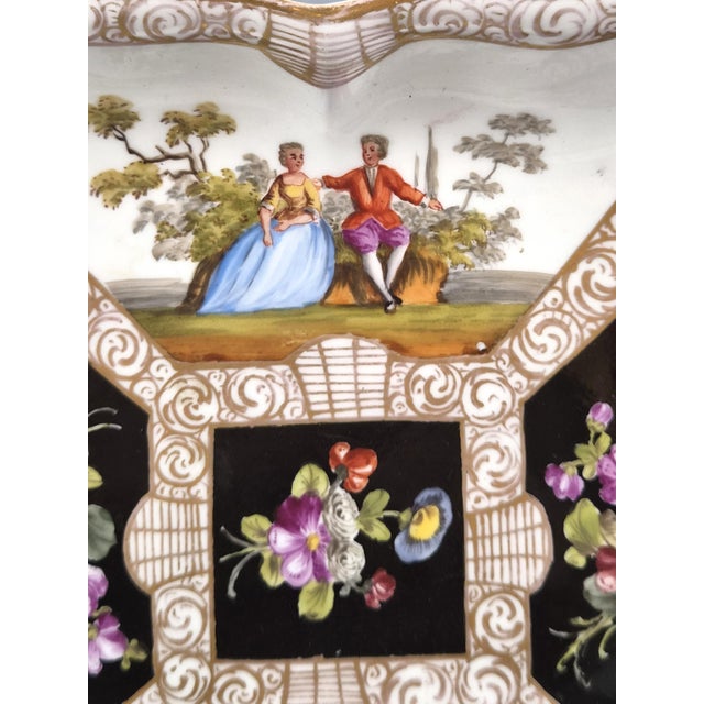 An exceptional antique German porcelain square dish, produced by the Meissen Porcelain Manufactory in Saxony, circa...