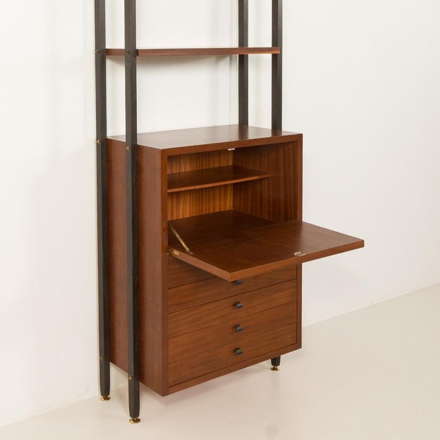 Black Vintage Italian Floor to Ceiling Wall Unit with a Bureau or a Bar Cabinet, 1960s For Sale - Image 8 of 18