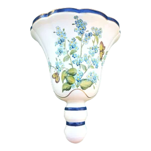 Vintage Ceramic Navy Cream Floral Chelsea House Style Large Wall Pocket Sconce