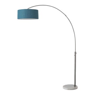 1960s Nova of California 92" Float Floor Lamp Mid Century, Pool Blue Shade, Black Nickel, White Marble Base, Living Room Lamp For Sale