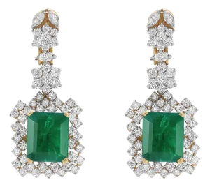 Hydro Emerald Cut Emerald, 7Ct VS Diamond Dangle/Drop Earrings 18 Kt Gold