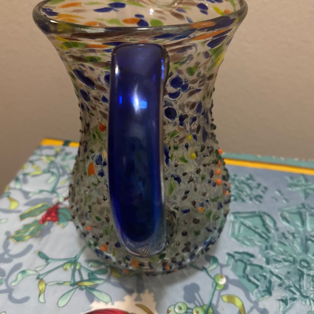 1980s 1980s Mexican Hand-Blown Confetti Rock Glass Pitcher – Multicolored Artisan Glassware For Sale - Image 5 of 7
