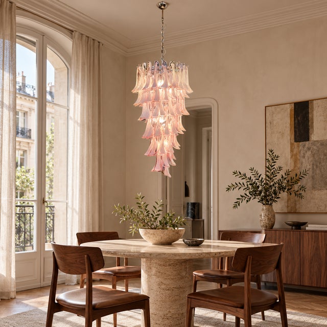 Murano Blush Pink Glass Chandelier with Hand-Blown Petals from Justfurnituress SRL For Sale - Image 17 of 18