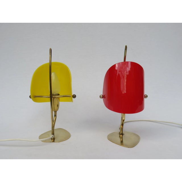 Yellow & Red Brass and Acrylic Glass Table Lamps, 1950s, Set of 2 For Sale - Image 4 of 18